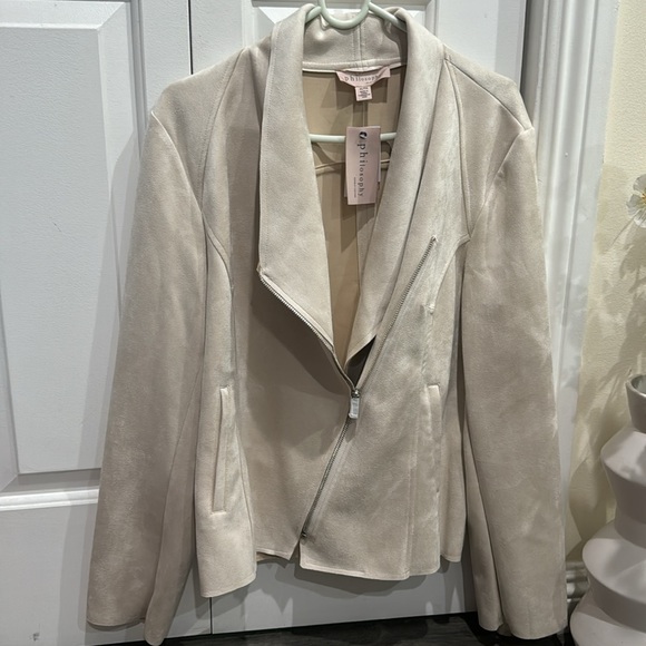 🤍Philosophy Women's Long Sleeve Faux Leather Zip Up Moto Jacket - Picture 8 of 9